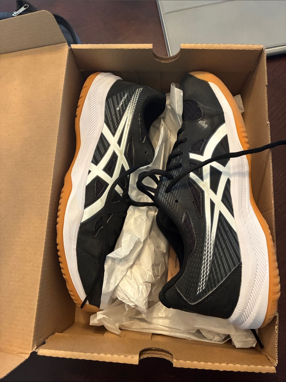 Asics Black White & Gum Indoor Athletic Shoes